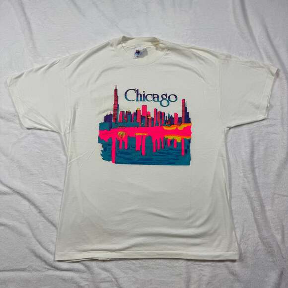 T-shirt Vintage Chicago Skyline - The Windy City - Bleu Marine - Taille L Homme